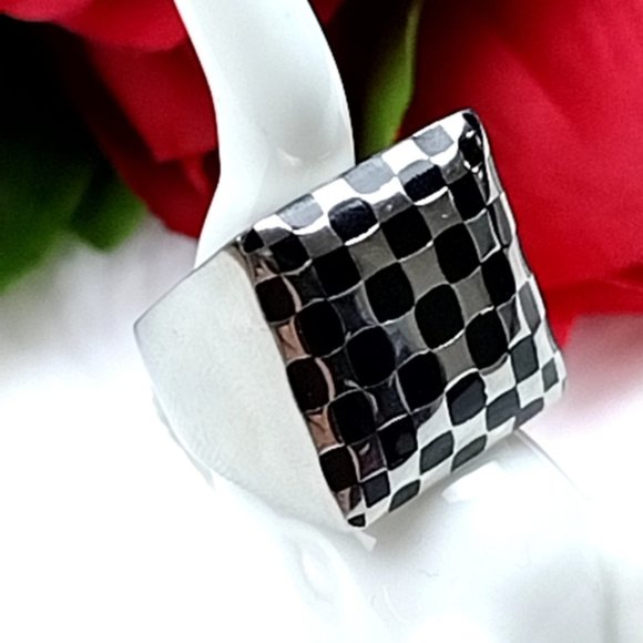 Hypoallergenic Jewelry - Unisex Checkered Stainless Steel Ring Hypoallergenic Statement Ring